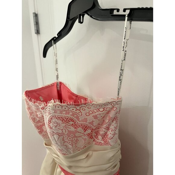 Betsey Johnson Evening Pink Ivory lace Cupcake Mini Dress Size 2 Strapless  EUC - Picture 4 of 11